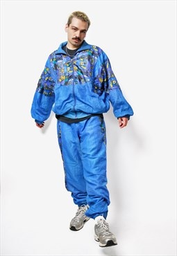 80s abstract vintage tracksuit set blue multi men 90s