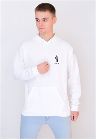 WHITE PEACE OUT HOODIE