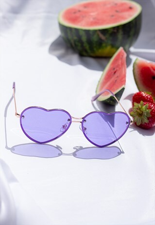 PURPLE RIMLESS COLOUR TINT HEART SUNGLASSES