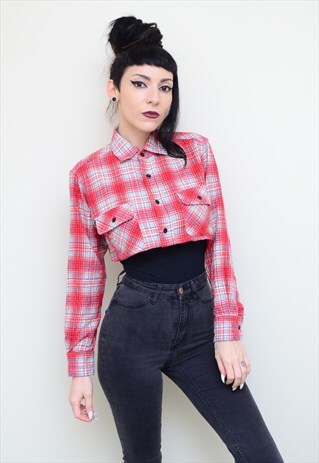 VINTAGE 90'S CHECKED FLANNEL REWORKED CROP TOP