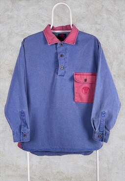 Vintage Fat Face Polo Sweatshirt 1/4 Button Blue Pink Medium