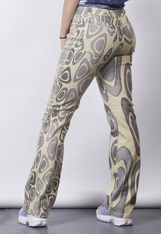 VINTAGE Y2K CAVALLI GLITTER CIRCLE PRINT STRAIGHT LEG JEANS