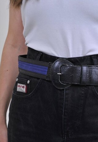 VINTAGE SUIT BELT, 90S BLACK BLUE BELT, WOMENS FORMAL BELT