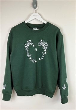 Floral butterfly heart sweatshirt- Green unisex
