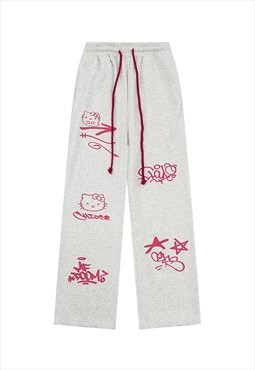 Kawaii joggers Hello Kitty pants anime sports trousers cream