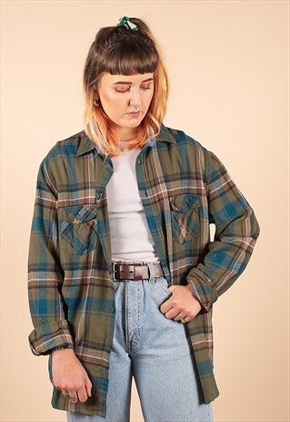 VINTAGE GREEN OVERSIZED CHECKED SHIRT /R10087