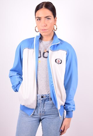WOMENS VINTAGE TRACKSUIT TOP JACKET LARGE WHITE 90'S