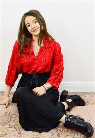 VINTAGE 70S RED LUREX GLITTER DISCO BLOUSE