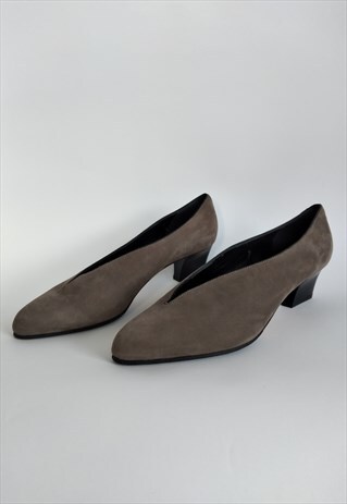 VINTAGE VELOUR PUMPS KITTEN HEEL - SUEDE LEATHER POINTED TOE