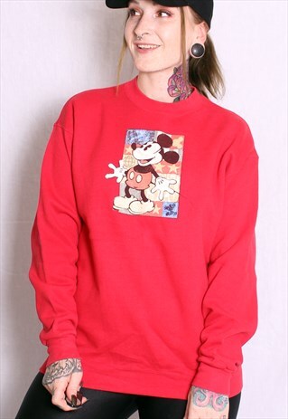 VINTAGE 90S RED DISNEY MICKEY MOUSE SWEATER