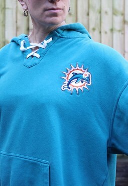 Vintage Y2K Miami Dolphins NFL hooded sweatshirt in aqua