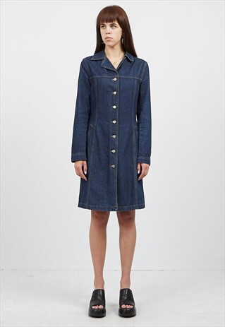 VINTAGE NAVY LINDEX LONG SLEEVE DENIM MINI DRESS