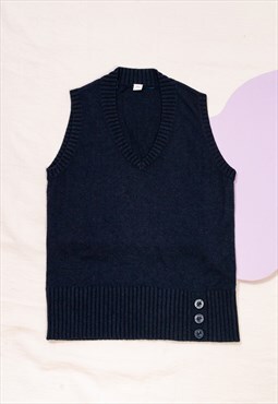 Vintage Vest Y2K Knitted Waistcoat Top in Dark Blue