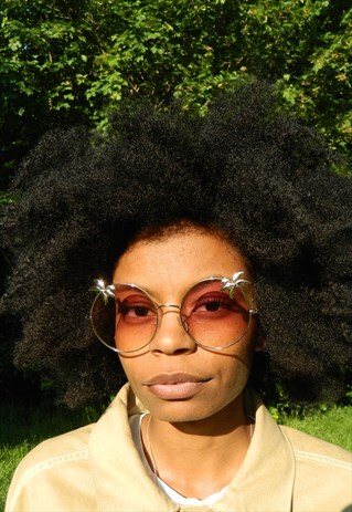 BROWN OMBRE PALM TREE ROUND SUNGLASSES