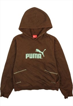 Vintage 90's Puma Hoodie Pullover Spellout Brown Large