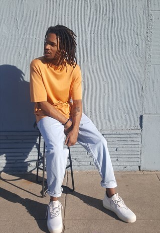 90S MINIMALIST LUXURY TEXTURED ORANGE SILK TEE LARGE