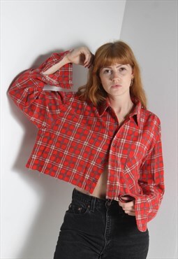 Vintage Cropped Check Flannel Shirt Red