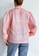 VINTAGE 70S PUFF SLEEVE COLLARED V-NECK SALMON PINK BLOUSE M