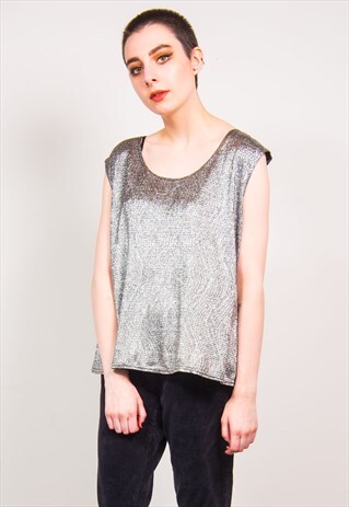 VINTAGE 90'S METALIC SILVER VEST TOP