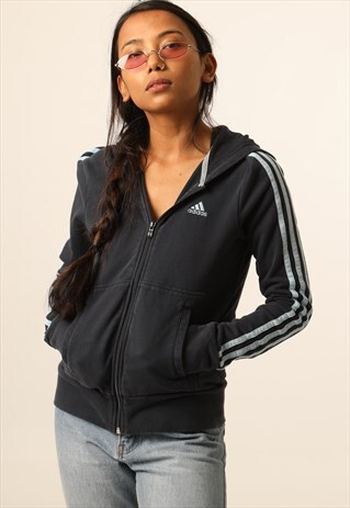VINTAGE ADIDAS EMBROIDERED LOGO ZIPPED HOODIE
