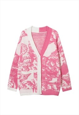 Mountain print cardigan fuzzy jumper fluffy grunge top pink