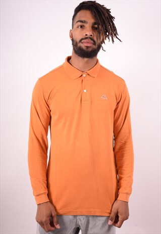 KAPPA MENS VINTAGE POLO SHIRT LONG SLEEVE SMALL ORANGE 90S