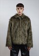 Short fox fur jacket brown long hair mink coat bomber Brown