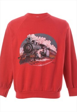 Beyond Retro Vintage 1980s Red Printed Sweatshirt - L