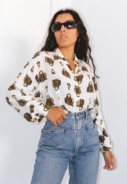 Vintage 90s Horse Print Blouse Shirt 