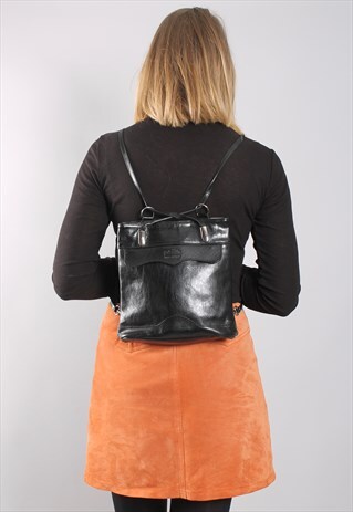 VINTAGE 90S PELLE BLACK LEATHER BACKPACK SHOULDER BAG