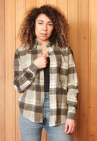 VINTAGE 1990S BROWN CHECKED FLANNEL SHIRT