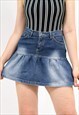 VINTAGE Y2K MINI DENIM SKIRT IN BLUE FRILLED