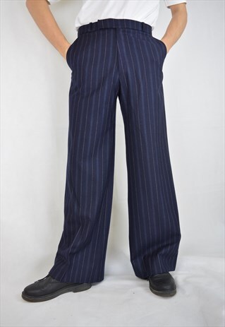 VINTAGE 80'S BLUE STRIPED DISCO PARTY WOOL TROUSERS