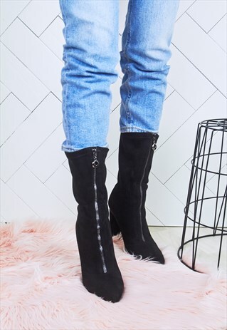 AMELIA BLACK SUEDE ZIP UP ANKLE BOOTS