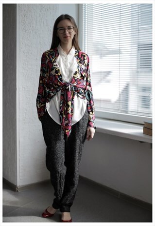 VINTAGE 70'S MULTICOLOR PATTERNED BUTTON UP BLOUSE