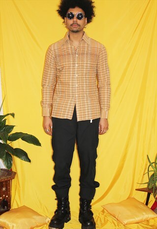 70S VINTAGE BEIGE STRIPED SHIRT