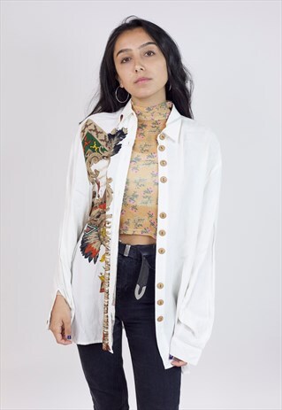 VINTAGE 90S NATIVE AMERICAN PATTERNED OFF WHITE SHIRT