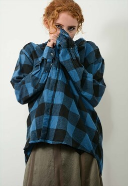 Vintage Flannel Shirt Plaid Check Blue Size XL