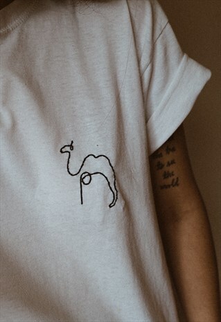 HAND EMBROIDERED WHITE COTTON T-SHIRT