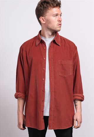 VINTAGE CORDUROY CORD SHIRT BROWN