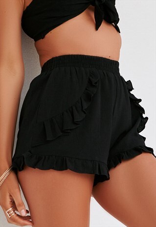 BLACK HIGH WAIST SHORTS W/ FRILLS
