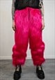 NEON PINK FESTIVAL JOGGERS FAUX FUR FLUORESCENT SHAGGY PANTS