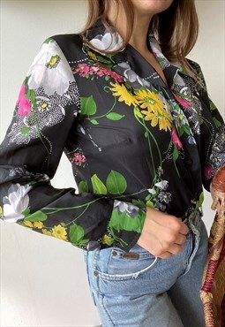 Vintage 60s Boho Mod sheer floral Parisian chic top blouse