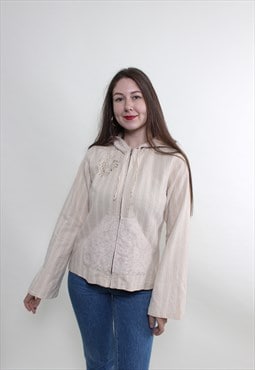 Y2k embroidered blouse, flowers hoodie, hooded blouse