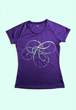 ASICS Y2K Purple Athletic T-shirt Sequins Logo Mesh Top