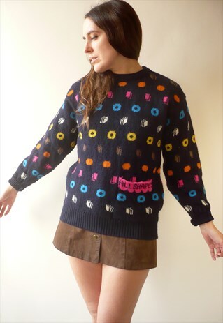 LIQUORICE ALLSORTS 1980'S VINTAGE SWEETS PATTERN JUMPER