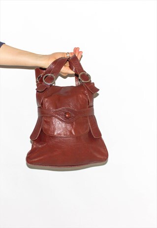 VINTAGE 90'S TAN LEATHER HAND BAG
