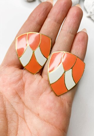 1980'S ORANGE SHIELD EARRINGS