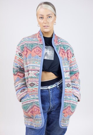 VINTAGE 90'S AMAZING PATTERNED HEAVY FLEECE JACKET