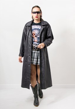 Vintage leather coat in black overcoat women